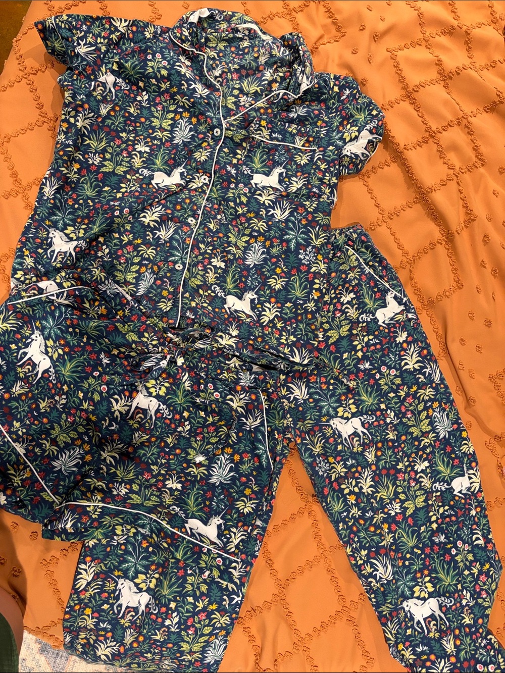 Print Fresh 3 piece set! Women's Navy Unicorn Floral Short-Sleeve Pajama Set